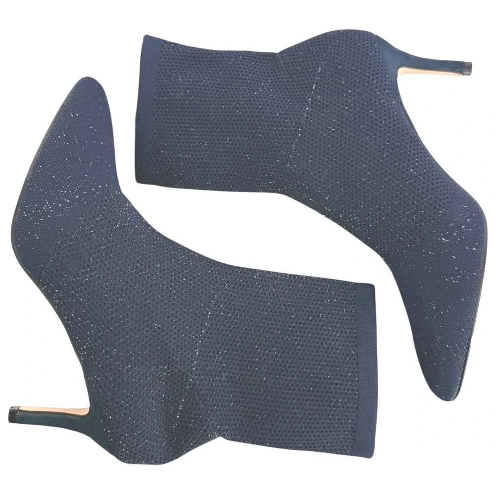 Catherine Malandrino Tammy Navy Glitter‎ Knit Pointed Toe Sock Boots Size 10